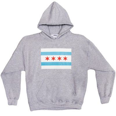 FOX OUTDOOR PRODUCTS Men's City of Chicago Flag Print Hooded Pullover - Cotton Blend Patriotic Front Chest Pattern Sweatshirt, Gray, 3X-Large