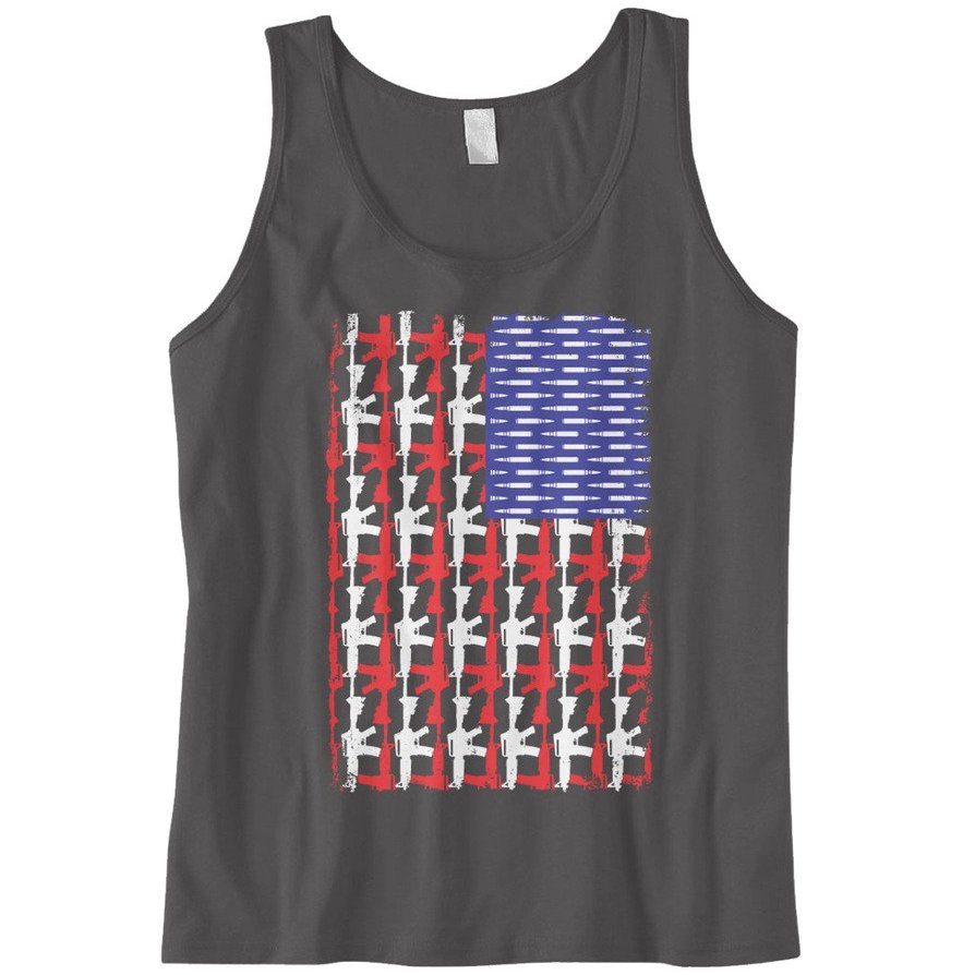 Cybertela Men's American US USA Guns and Bullets Flag Tank Top (Charcoal, Medium)