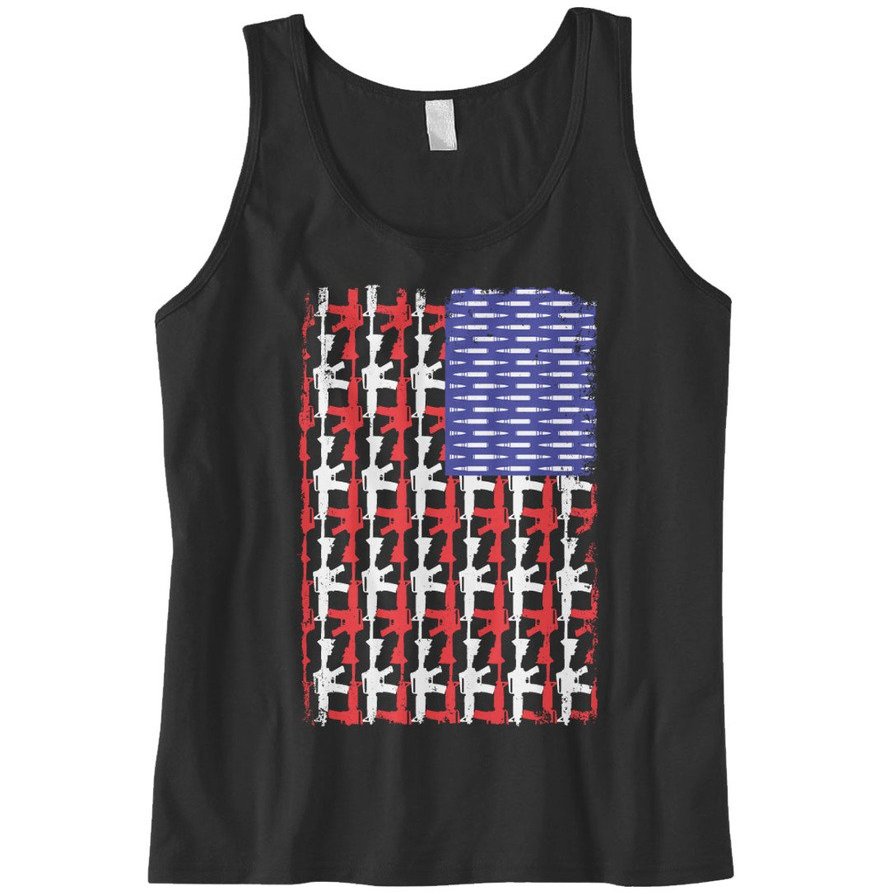 Cybertela Men's American US USA Guns and Bullets Flag Tank Top (Black, Medium)