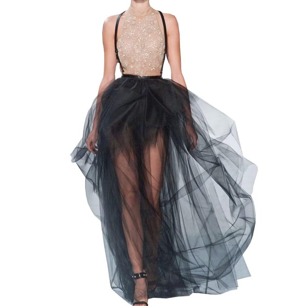Wedding Planning Women's Tulle Ruffles Sheer Evening Party Skirt Size 12 US Black