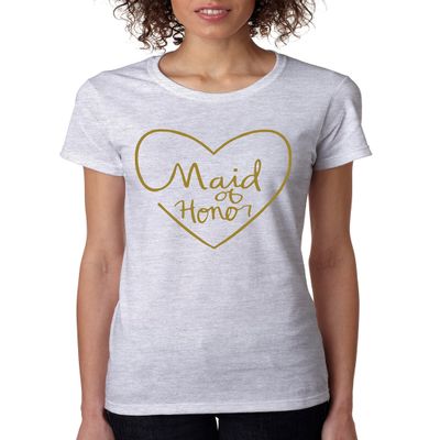 ALLNTRENDS Women's T Shirt Made of Honor Heart Metalic Gold Color Bachelorette Party Shirt (M, Ash)