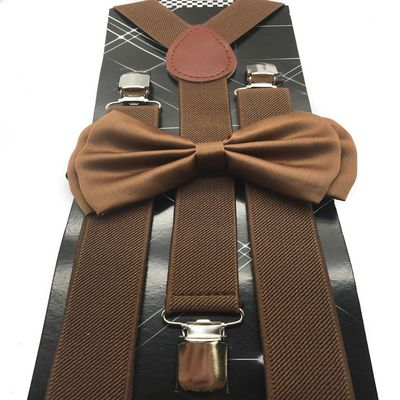Dark Brown Color Wedding Accessories Adjustable Bow Tie & Suspenders