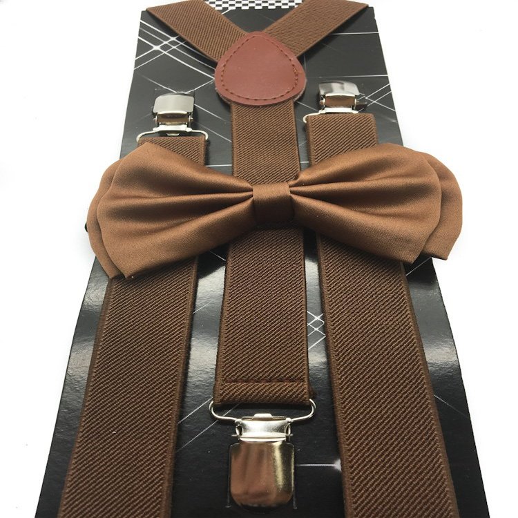 Dark Brown Color Wedding Accessories Adjustable Bow Tie & Suspenders