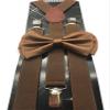 Dark Brown Color Wedding Accessories Adjustable Bow Tie & Suspenders view 1
