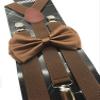 Dark Brown Color Wedding Accessories Adjustable Bow Tie & Suspenders view 4