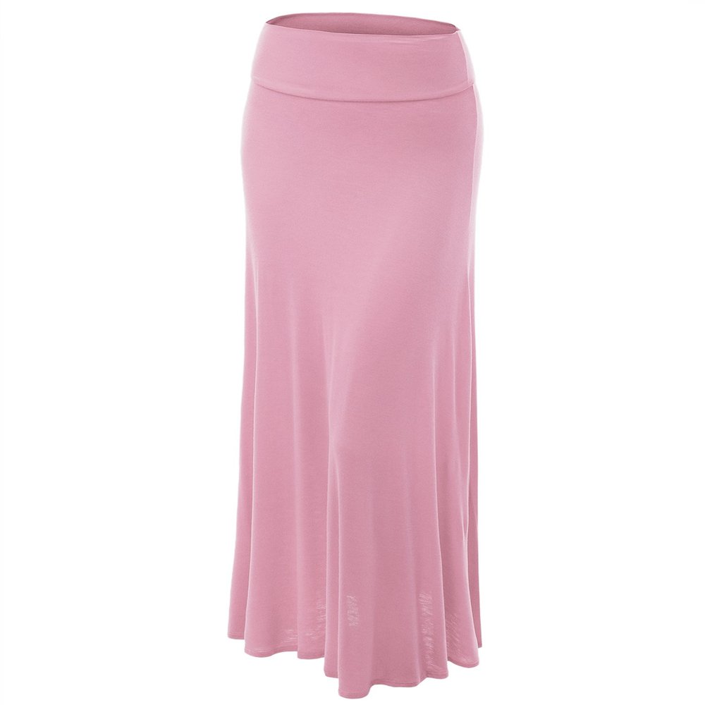 Lock and Love WB670 Womens Fold-Over Maxi Skirt XXXL Pink