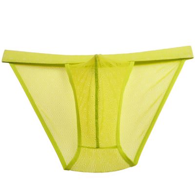 Jaxu Men's Lace Briefs Floral Packed Belt Bikini Underwear Hollow Brief Pants Yellow M