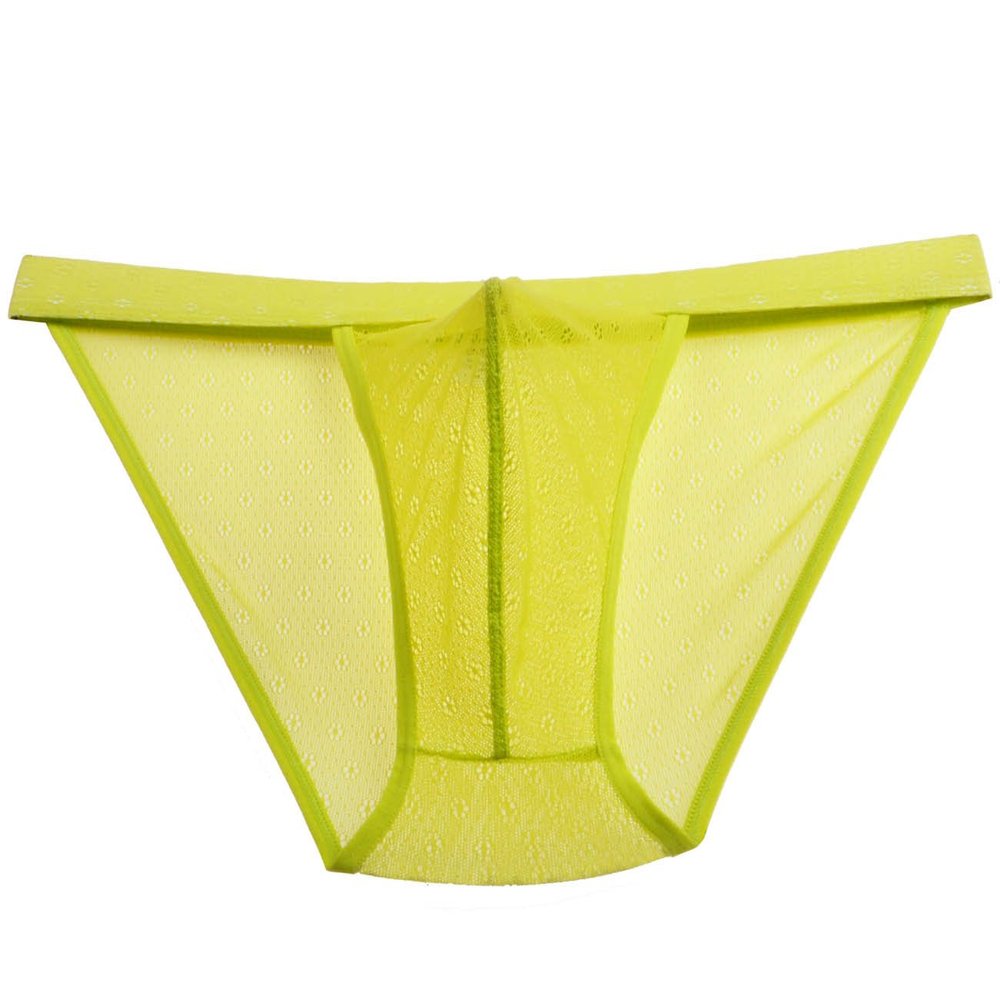 Jaxu Men's Lace Briefs Floral Packed Belt Bikini Underwear Hollow Brief Pants Yellow M