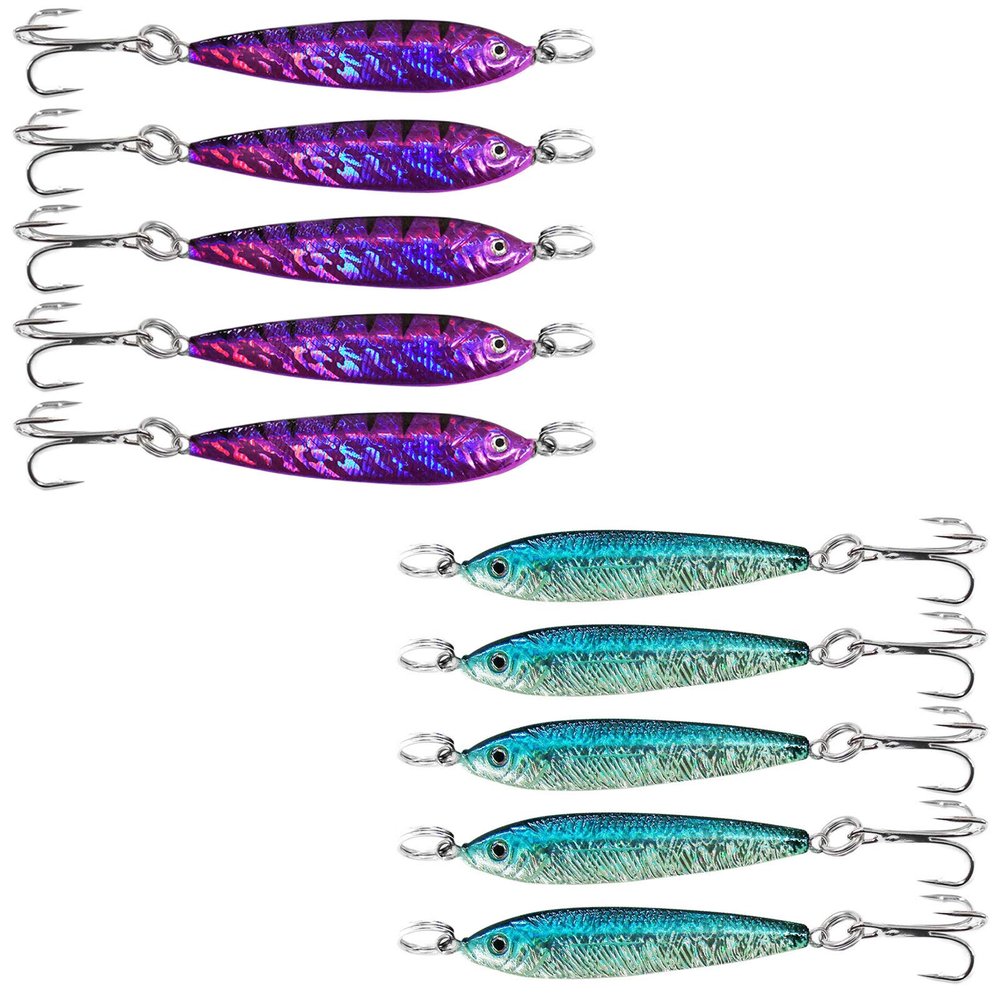 10pcs 2.5oz Fish Metal Bait Jig with Treble Hook Pink Blue - Fish WOW!