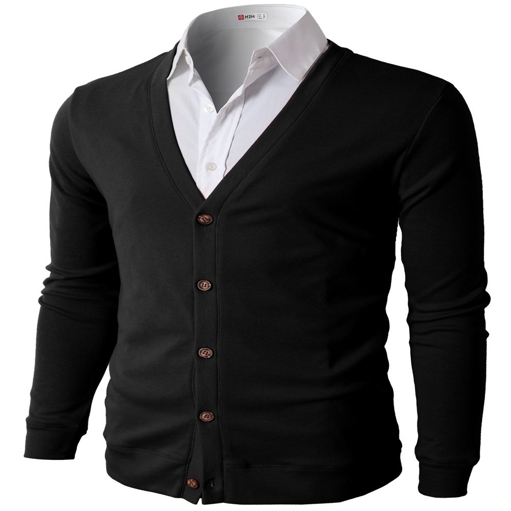 H2H Mens V Neck Button Business Suit Cotton Cardigan Sweater Black US XL/Asia 2XL (CMOCAL012)