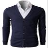 H2H Mens Slim Fit Button Down V-Neck Cotton Cardigan Navy US S/Asia M (CMOCAL012) view 3