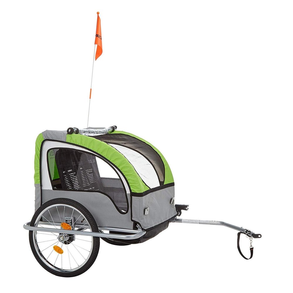 Fischer 86388 Children's Bicycle Trailer with Suspension TV/GS Tested Green/Charcoal