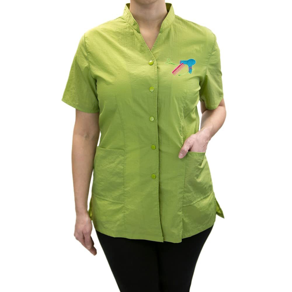 CHARLENE Anna Jacket Short-Sleeve Salon Uniform (DS Logo) | Hair Stylist Nylon | Water-Repellant | Machine Wash | Snap Closure (5XL, LIME GREEN)