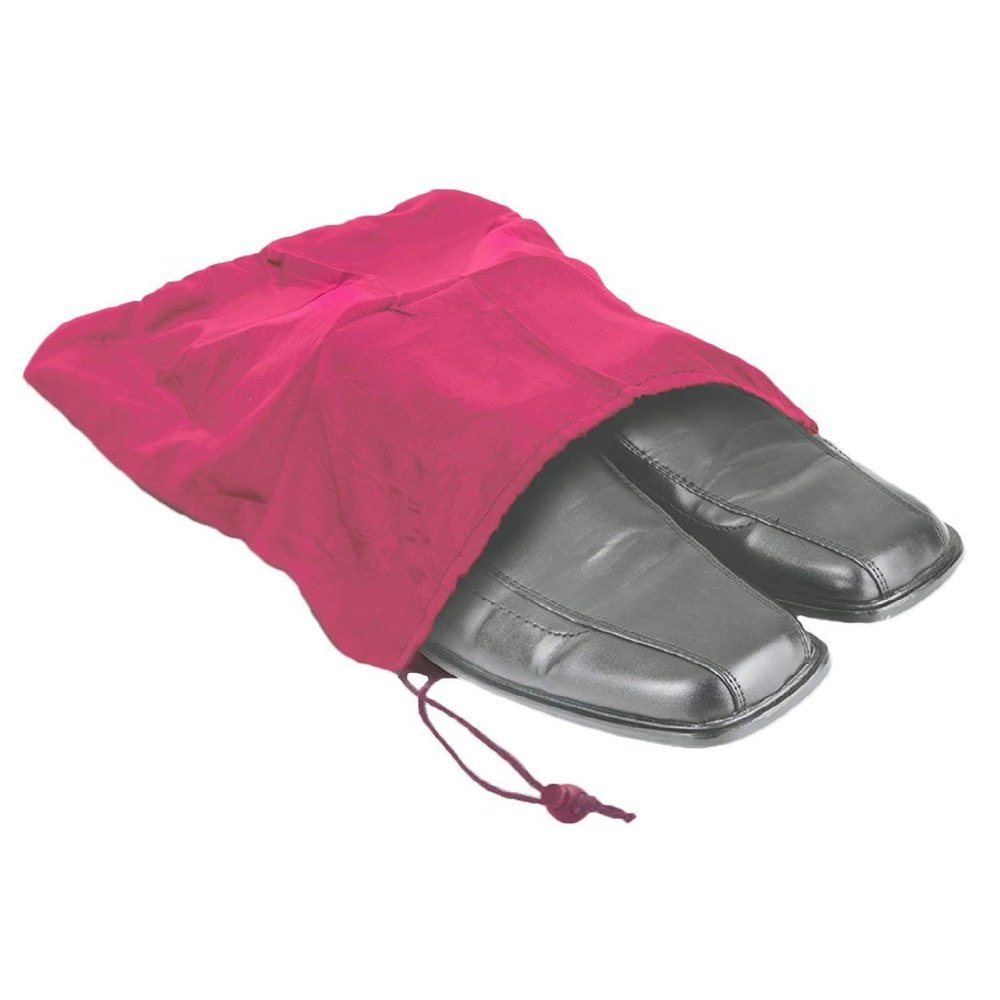 Travel Shoe Bag 12 1/2x15 Drawstring Pink Soft Nylon Shoe Tote Bags, Suitcase Dress Travel