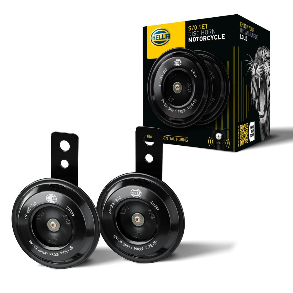 HELLA 012588011 Motorcycle Series Black 12V Disc Horn Kit (Universal Fit-Set/Box)