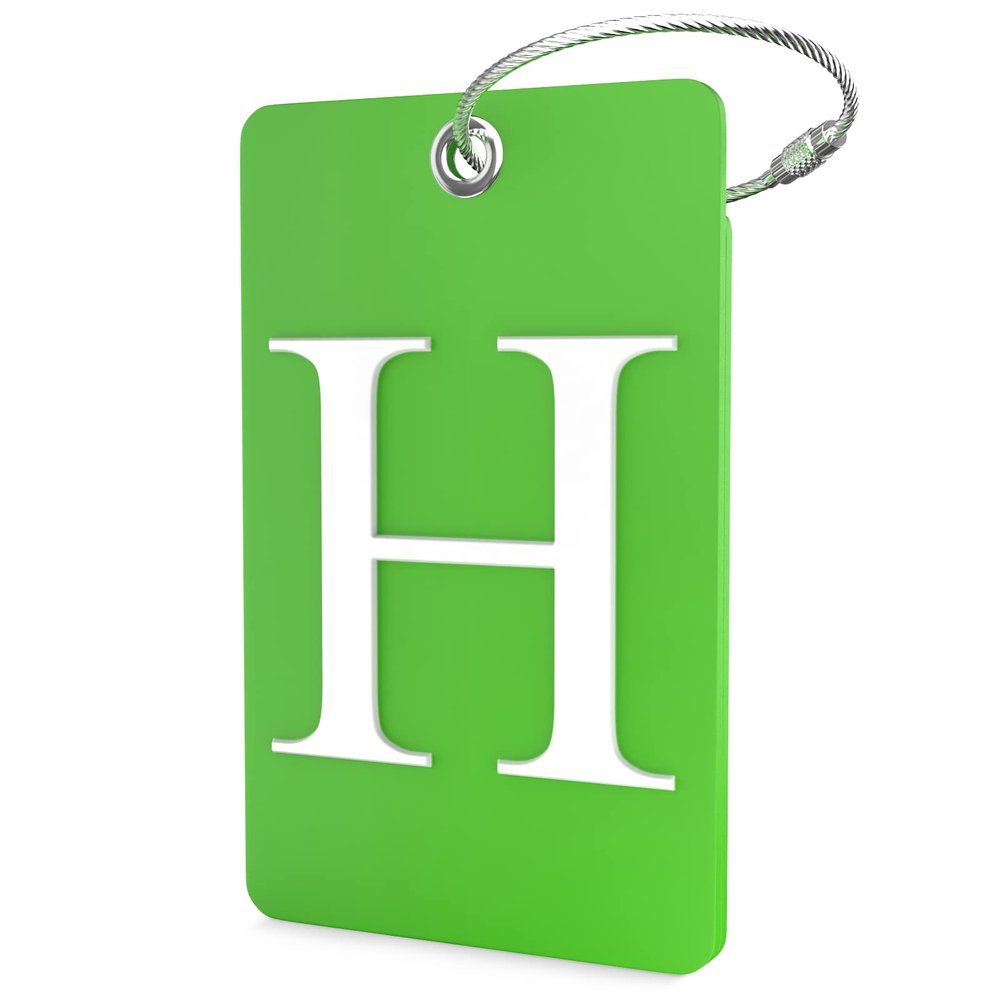 Luggage Tag Initial  Fully Bendable Tag w/Stainless Steel Loop (Letter H)
