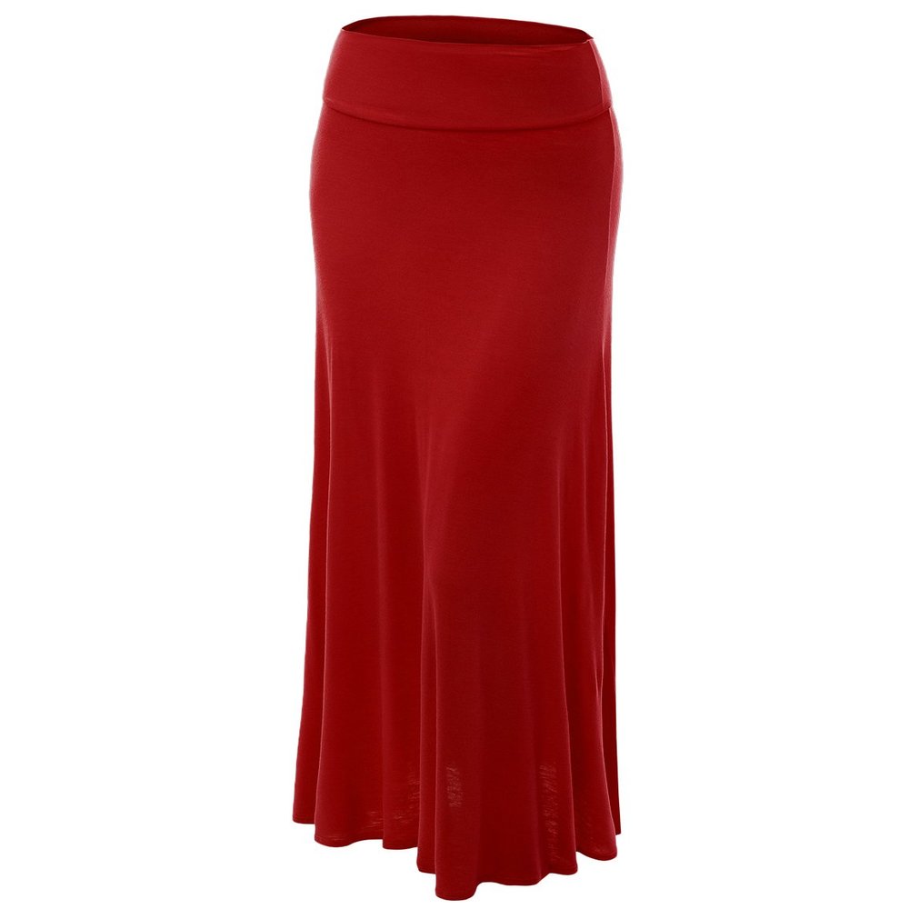 WB670 Womens Fold-Over Maxi Skirt S Red