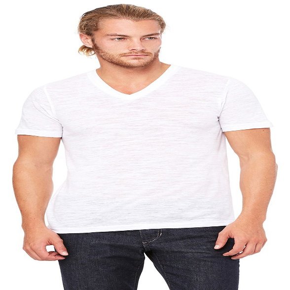 Bella+Canvas Comfortable V-Neck Soft Fitted Jersey T-Shirt, White Slub, Large