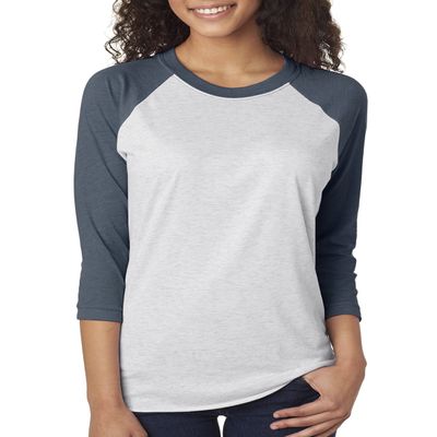 Next Level Unisex Tri-Blend 3/4-Sleeve Raglan - 6051 - Indigo/Heather White 6051 XS