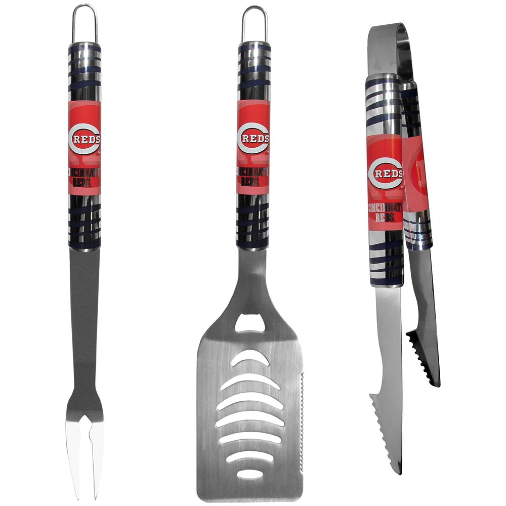 Siskiyou Gifts MLB Cincinnati Reds Utensil Set Grilling BBQ Stainless Steel 3 Piece, Team Colors, One Size