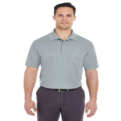 UltraClub Adult Cool & Dry Mesh Piqu Polo with Pocket S SILVER