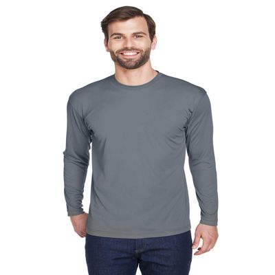 UltraClub Adult Cool Dry Sport Long-Sleeve Interlock T-Shirt 3XL CHARCOAL