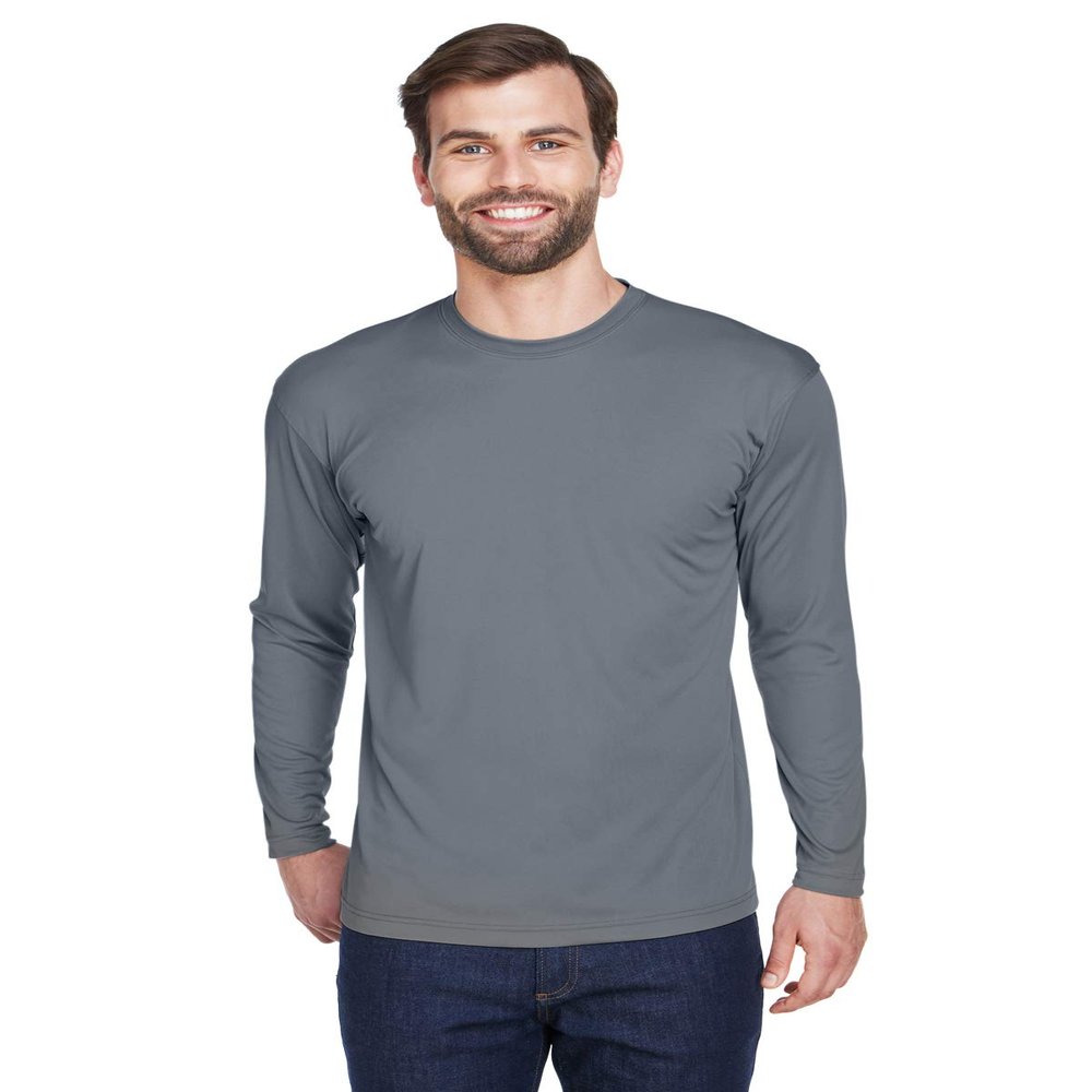UltraClub Adult Cool Dry Sport Long-Sleeve Interlock T-Shirt 3XL CHARCOAL