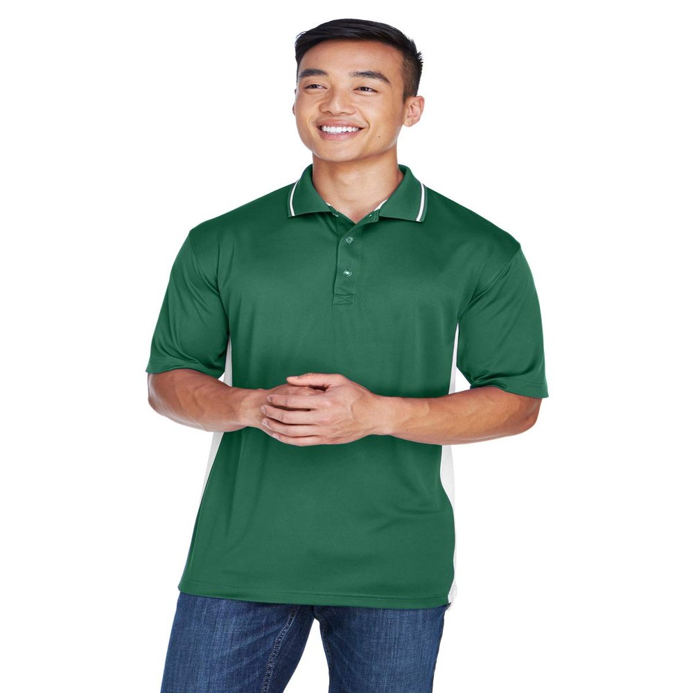 UltraClub Men's Cool & Dry Sport Two-Tone Polo L FOREST GRN/ WHT