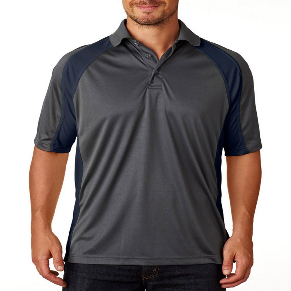 Adult Cool & Dry Sport Performance Colorblock Interlock Polo M CHARCOAL/ NAVY