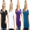 4 Pack Zenana Women's Basic V-Neck T-Shirts Large Black, White, Purple, Teal view 1