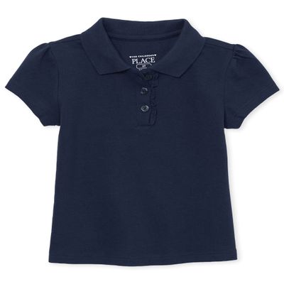 The Children's Place Baby Girls and Toddler Girls Short Sleeve Ruffle Pique Polo, Tidal, 5T