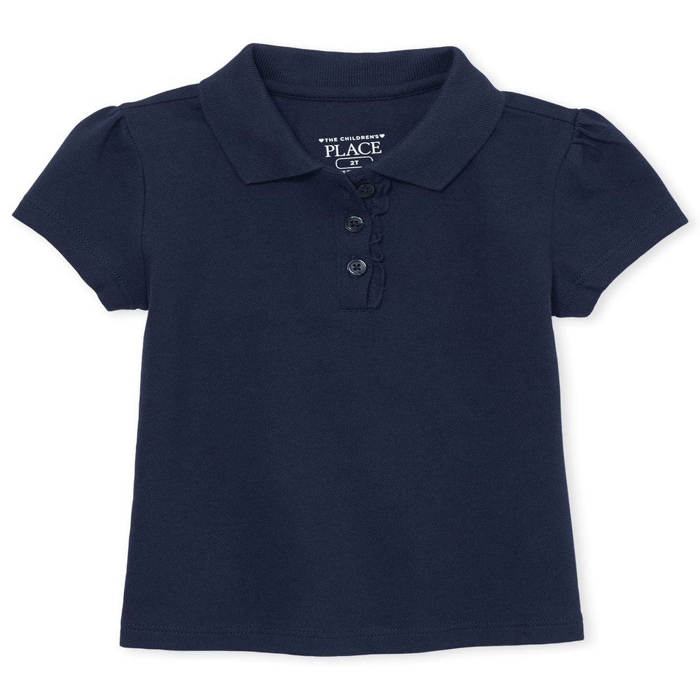 The Children's Place Baby Girls and Toddler Girls Short Sleeve Ruffle Pique Polo, Tidal, 5T