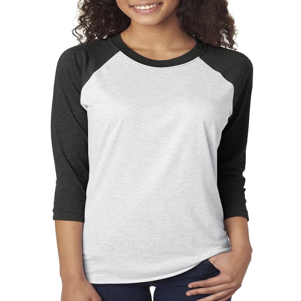 Next Level Girls Tri-Blend 3/4-Sleeve Raglan - 6051, Vintage Black/ Heather White, X-Small