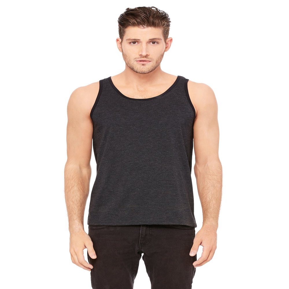 Bella+Canvas Men's Blend Comfort Jersey Tank Top, Char-Blk Tri/Solid Blk Tri, X-Small