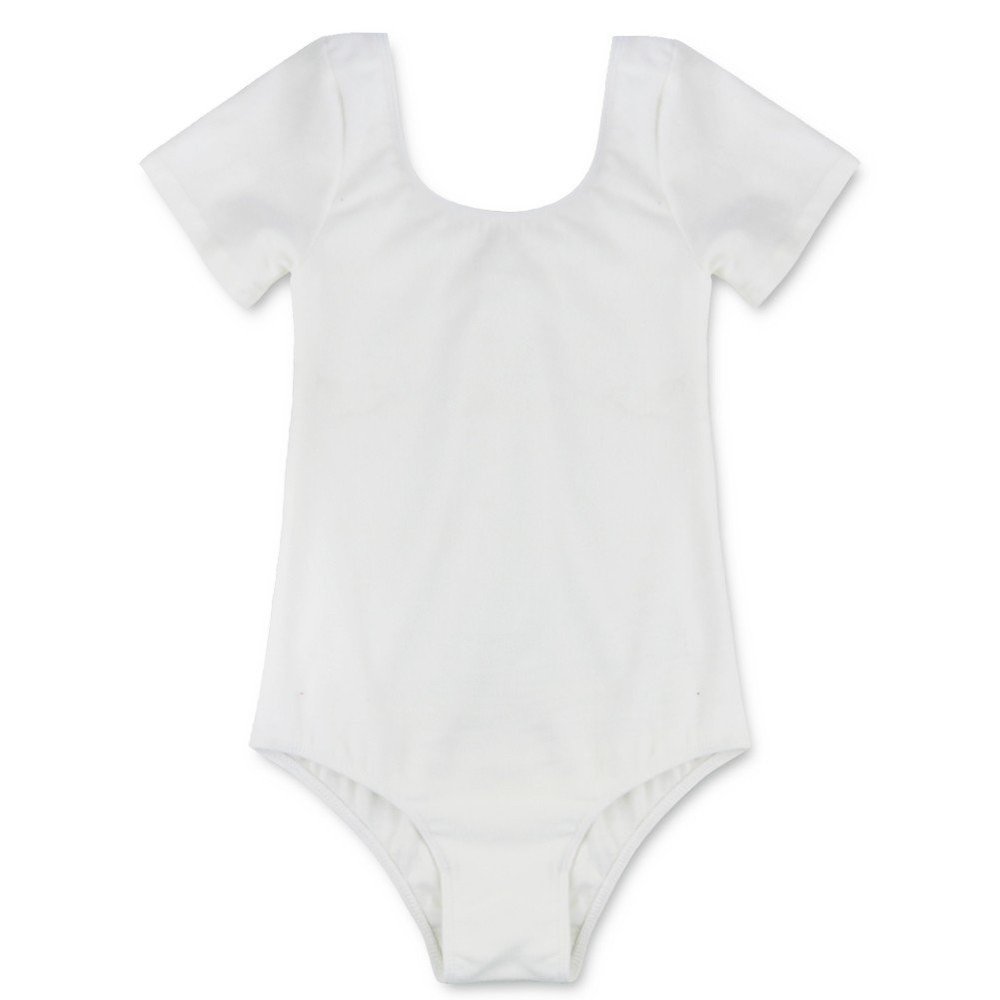 FEESHOW Girls' Team Basic Leotard Mesh/Cross Back Gymnastic Ballet Dance Leotard Tops Dancewear Costumes White Size 10