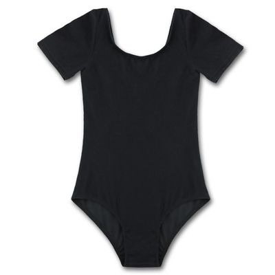 FEESHOW Girls' Team Basic Leotard Mesh/Cross Back Gymnastic Ballet Dance Leotard Tops Dancewear Costumes (12, Black)