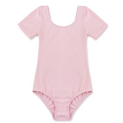 FEESHOW Girls' Team Basic Leotard Mesh/Cross Back Gymnastic Ballet Dance Leotard Tops Dancewear Costumes (4, Pink)