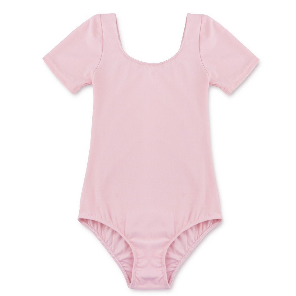 FEESHOW Girls' Team Basic Leotard Mesh/Cross Back Gymnastic Ballet Dance Leotard Tops Dancewear Costumes (4, Pink)