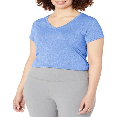 Hanes womens Sport Heathered Performance V-neck Tee Shirt, Awesome Blue Heather, Small US