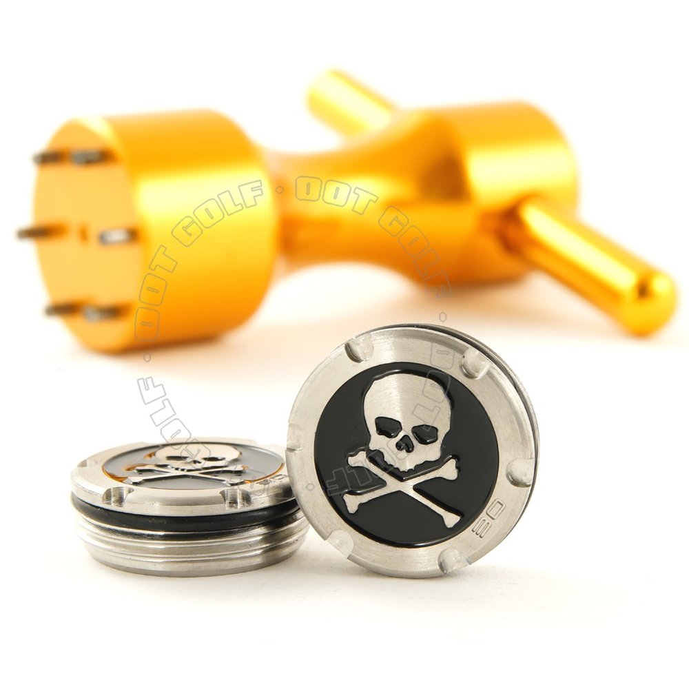19th Hole Custom Shop 2 of 30g Deluxe Tour Style Weights for Scotty Cameron Putters + Wrench, Skull, Black (Gold)