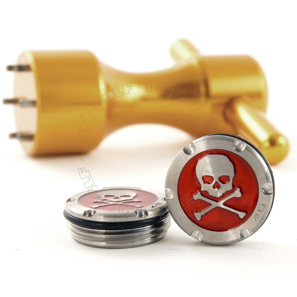 19th Hole Custom Shop 2 of 40g Deluxe Tour Style Weights for Scotty Cameron Putters + Wrench, Skull, Red (Gold)
