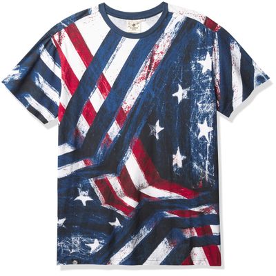 Akademiks Men's Ceremony Allover Americana T-Shirt, Allover Blue, Medium