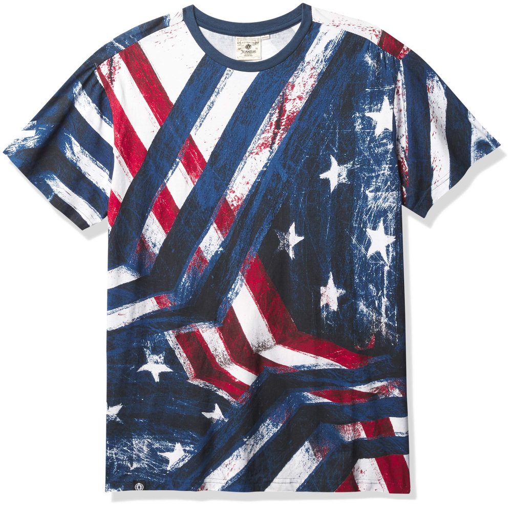 Akademiks Men's Ceremony Allover Americana T-Shirt, Allover Blue, Medium