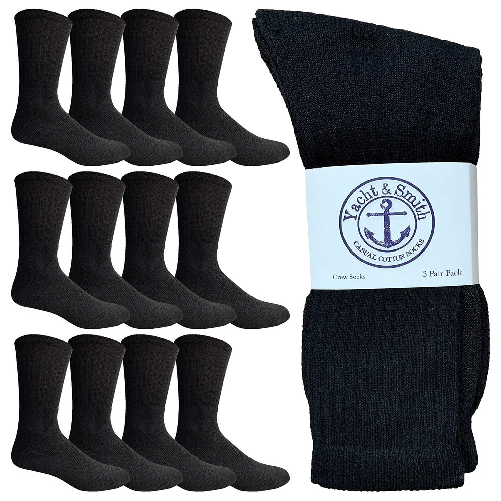 SOCKS'NBULK 12 Pair of Mens Athletic Sports Quality Crew Socks Ring spun Cotton (Black)
