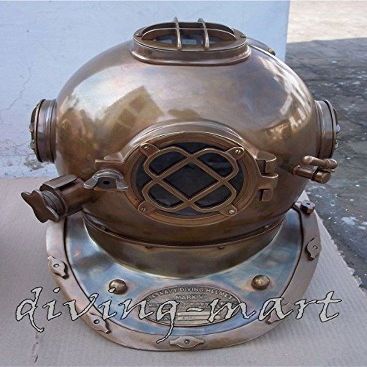 Antique U.S Navy Mark V Diving Divers Helmet Full Brass 18"