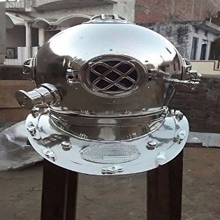 Antique Iron Scuba Deep Diving Divers Helmet Mark V US Navy Chrome finish