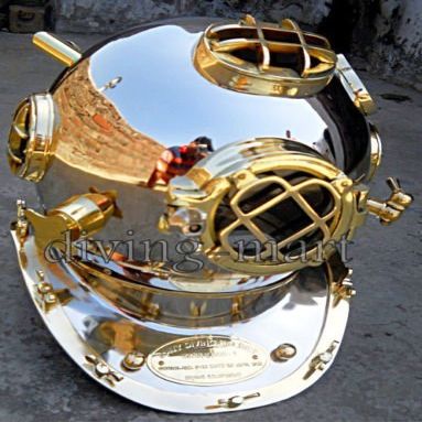 Vintage Armour Store Morse U.S Navy Mark V Solid Brass Divers Helmet Full Size in Beautiful nikil