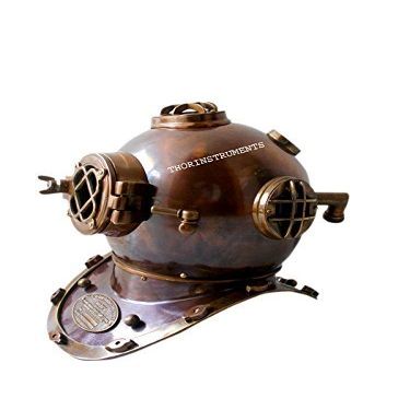 VINTAGE DIVING DIVERS HELMET SOLID IRON & BRASS 18" ANTIQUE US NAVY