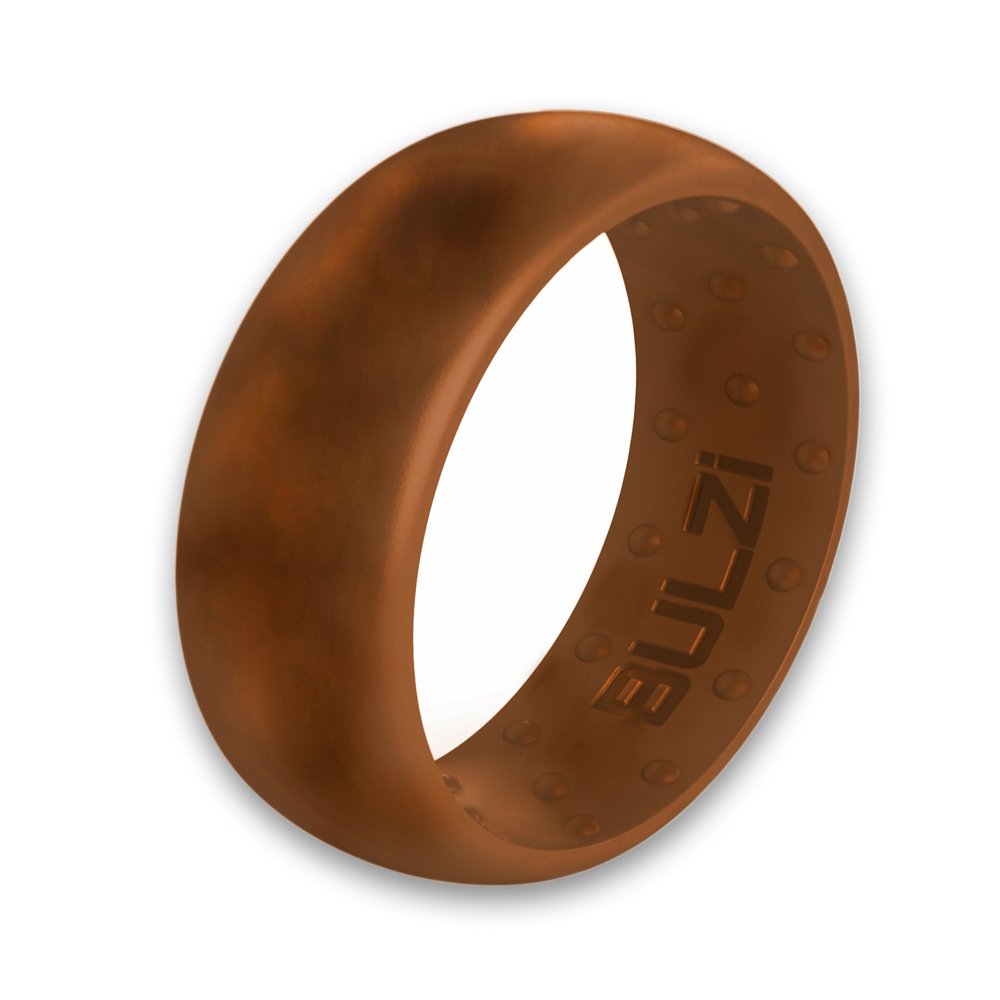 BULZi Wedding Bands, Massaging Comfort Fit Premium Silicone Ring with Airflow, Men's 8mm Classic Dome Design, Breathable Flexible Work Safety Comfort (Teak Size 11)