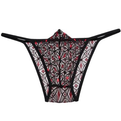 Jaxu Men's Rhombic Lace Bikini Briefs Side Open Underwear See-through See-through Cheeky Briefs M Black